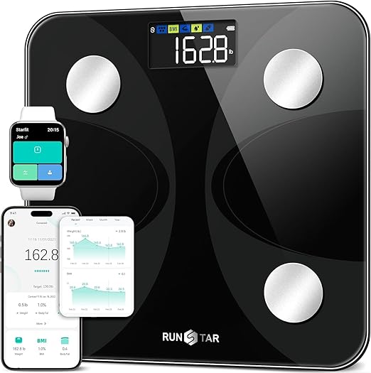 Scale for Body Weight and Fat Percentage RunSTAR Digital Accurate Bathroom Smart Scale with Large Display FSA&ampHSA Eligible 13 Body Composition Analyzer Sync App