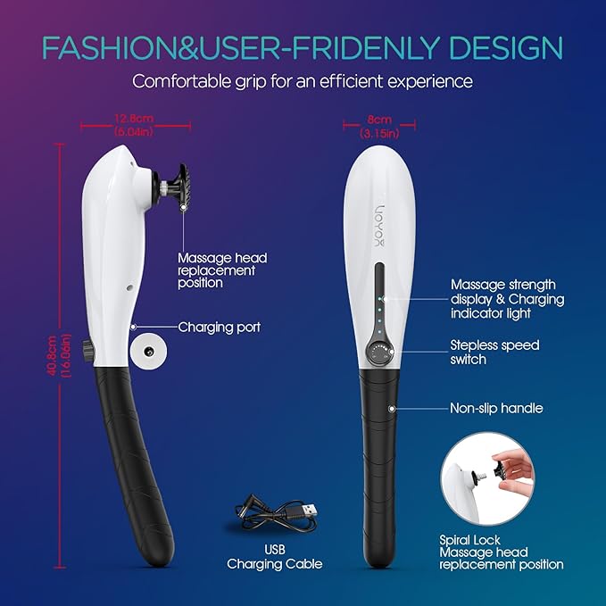 VOYOR-HEALTH Back Massager Handheld for Muscles Relaxation Percussion Massager for Pain Relief Deep TissueVariable Intensity with 5 Multi-Functional Heads for Neck Shoulder Legs