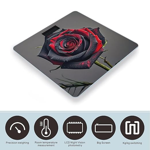 Red and Black Rose Scale for Body Weight Accurate Digital Bathroom Scale Toughened Glass High Precision Scales Smart Weight Scales with Large LCD Backlight Display Weighing Machine