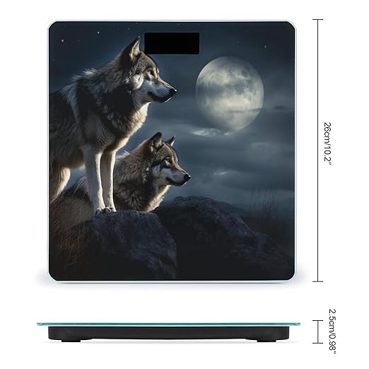 Digital Bathroom Scale for Body Weight Scale with Bright LCD Display High Accuracy Step-On Technology Auto On/Off Wolves in The Moonlight Digital Scales 400 Lbs /180kg