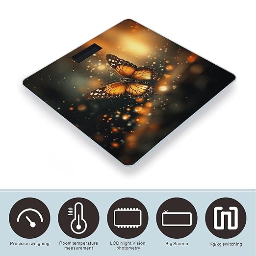 Orange Butterfly Bathroom Scale Large LCD Backlight Display Digital Scale Rounded Corners Body Scales Automatic Power On/Off Bathroom Scales for Home Bedrooms