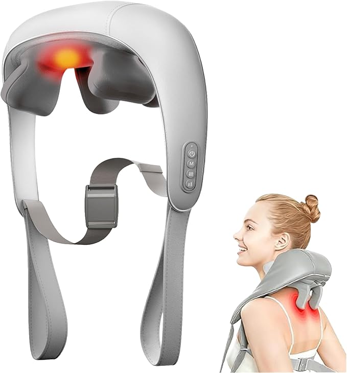 Shiatsu Neck and Shoulder Massager with Heat Cordless Rechargeable Hand-Free/Handheld Deep Tissue Pain Relief for Trapezius Portable for Home/Office/Travel Ideal Gift for Women/Men