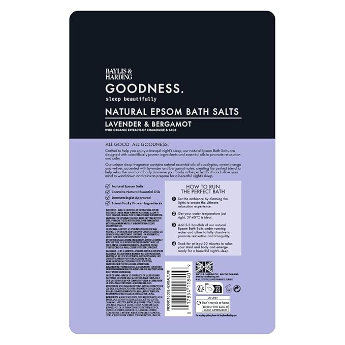 Baylis &amp Harding Goodness Sleep Lavender &amp Bergamot Bundle: 4 x 16.9 fl. oz Bath Soak &amp 4 x 33.8 fl. oz Bath Salts - Vegan Friendly