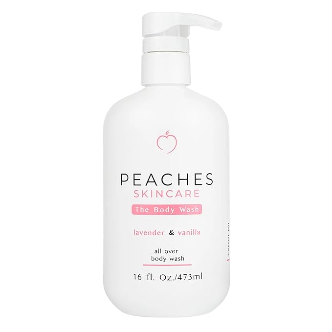 Peaches Skin Care Body Wash with Lavender and Vanilla - Gentle Sulfate-Free Cleanser for Soft Smooth-Looking Skin - Daily Body Wash for Men and Women 16 oz