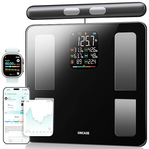 Smart Body Composition Scale for Body Weight 8 Electrodes Digital Scale with BMI Body Fat Muscle Mass 27 Body Composition Measurements LCD Screen Large Platform 400lbs Upgrade