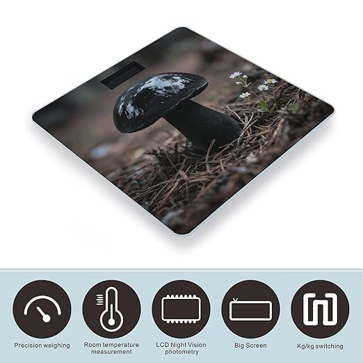 Black Mushroom Scale for Body Weight Sturdy Tempered Glass Weighing Scales with LCD Display Accurate Digital Bathroom Scale Convenient Body Fat Smart Scales Easy Read