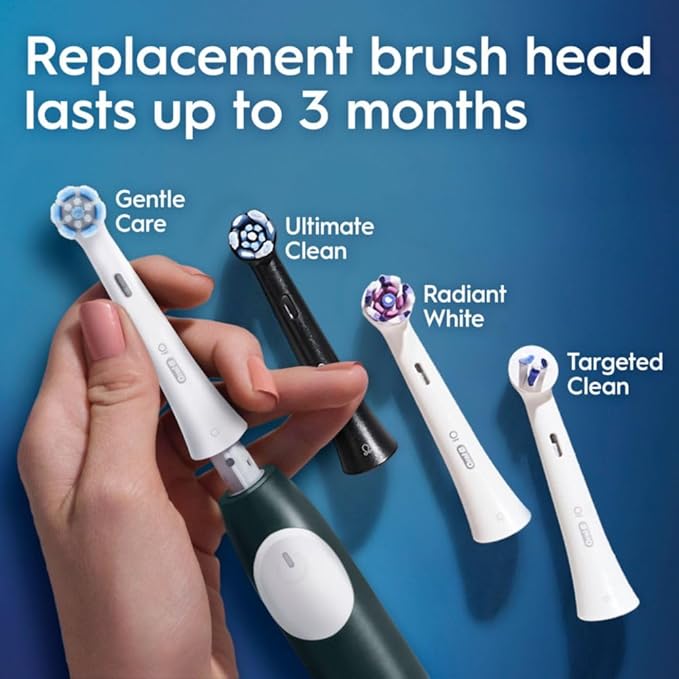 Oral-B Rechargeable Electric Toothbrush iO2 Starter Kit 3 Cleaning Modes Automatic Pressure Sensor to Protect Gums 2 Brush Heads Forest Green