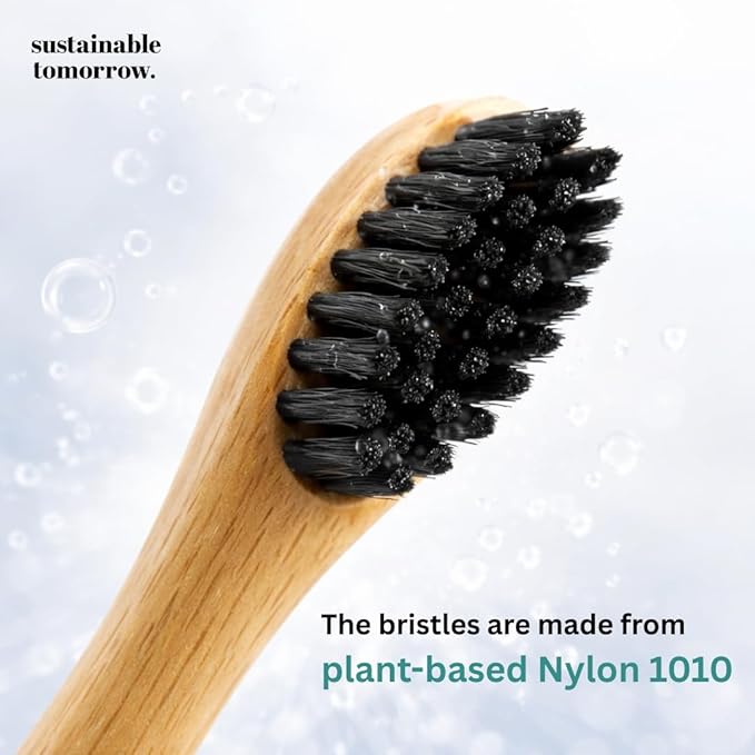 Sustainable Tomorrow Zen Bamboo Electric Toothbrush Durable Wood-Grain ABS Handle Rechargeable w/Plant-Based Soft Bristles Bamboo Heads 5 Modes &amp 30-Day Battery (Black)