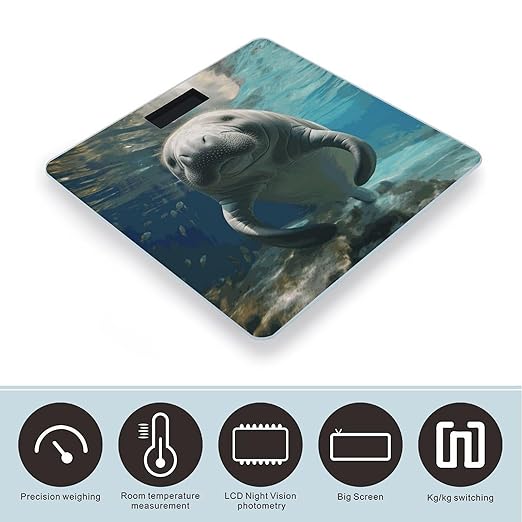 Cute Sea Animal Manatee Bathroom Scale for Body Weight Bathroom Weighing Scale with Backlit LCD Display Highly Accurate Measures Weight Up to 180kg