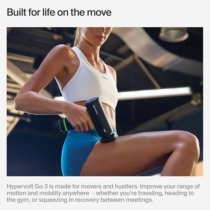 Hyperice Hypervolt Go 3 – Compact Handheld Percussion Massage Gun with QuietGlide Technology | 3 Speeds Portable Lightweight Design | Helps Relieve Muscle Soreness and Improve Recovery