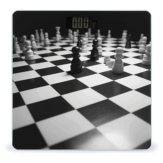 Black White Chess Checkerboard Scale for Body Weight High Precision Digital Weight Scales with LCD Display Anti-Slip Sturdy Slim Tempered Glass Bathroom Scale for Home Use