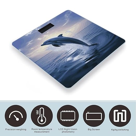 Elegant Dolphin Bathroom Scale for Body Weight Bathroom Weighing Scale with Backlit LCD Display Highly Accurate Measures Weight Up to 180kg