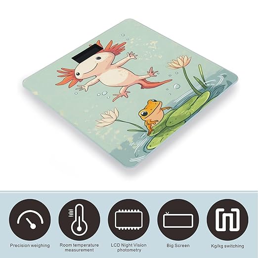 Axolotl Jumping Over Lily Pads Digital Bathroom Scale for Body Weight Lighted LCD Display Round Corner