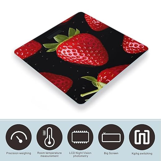 Strawberry Scale with LCD Easy-to-Read Anti-Slip Weight Digital Bathroom Scale Precision Weighing Scales Sturdy Tempered Glass Body Weight Scales for Daily Use