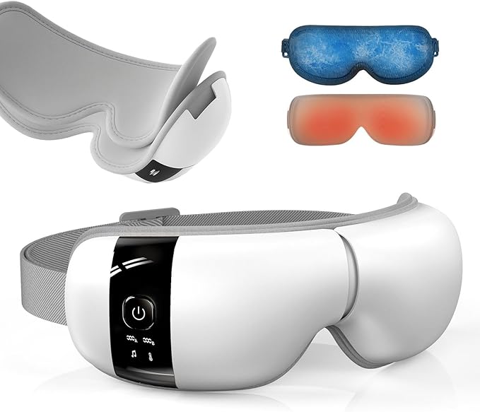 HubiCare Ultra Quiet with Double Pad Eye Massager under 30dB Heat &amp Cooling for Enhanced Comfort Airbag and Bluetooth Music for Dark Circles Dryness Relieve Strain and Migraine Relief Relaxati