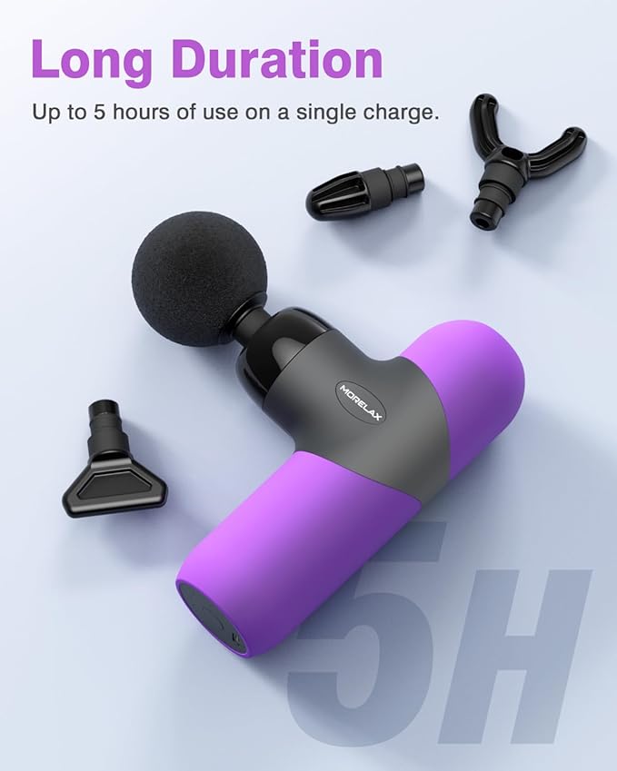 Morelax Mini Massage Gun Portable Deep Tissue Muscle Percussion Massager Electric Handheld Sport Massager with 6 Massage Heads 4 Speed Best Gift (Purple)