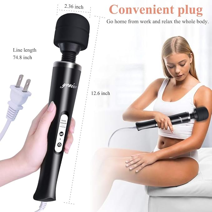 YEVIOR Wired Powerful Handheld Massager with 10 Pulse Settings Strong Vibration for WomenPersonal Total Body Therapy Massager for Sports Recovery Muscle Aches Body Pain (Black)
