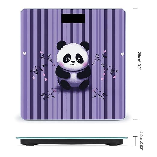 Purple Striped Panda Bathroom Scale Automatic Power On/Off Body Scales LCD Backlight Display Square Digital Scale Rounded Corners Bathroom Scales for Home Bedrooms