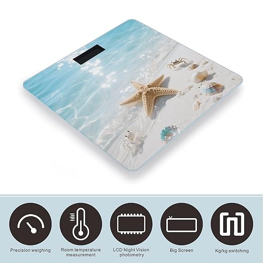 Starfish Blue Ocean Weight Scale Cute Bathroom Scale for Body Highly Accurate Digital Weighing Machine for People Compact LCD Display Scales with Sturdy Toughened Glass Scales