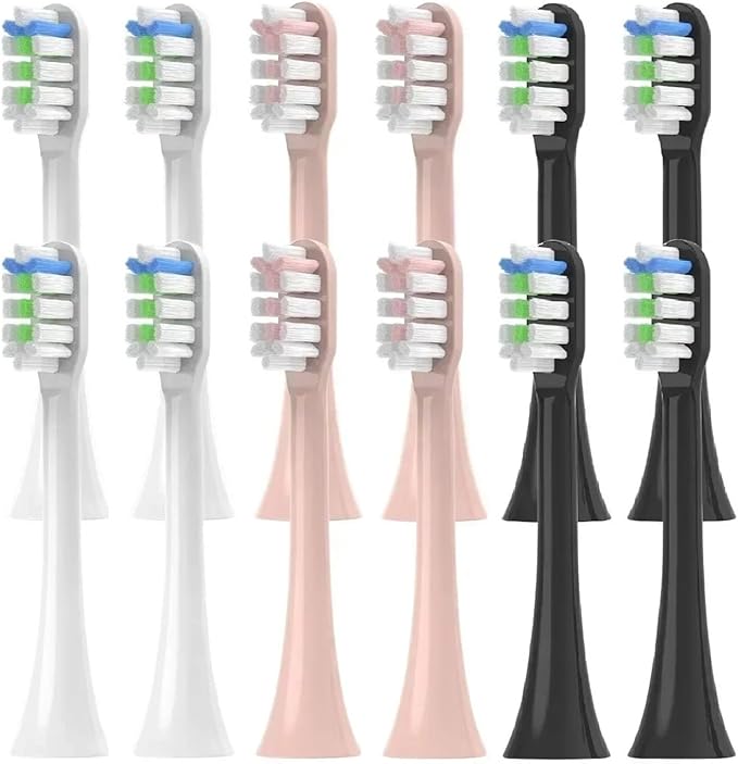 12PCS Replacement Brush HeadsCompatible for V1/X1/X3/X5/X3U/X3PRO/v1/v2 Sonic Electric Toothbrush Sof(3 Color)