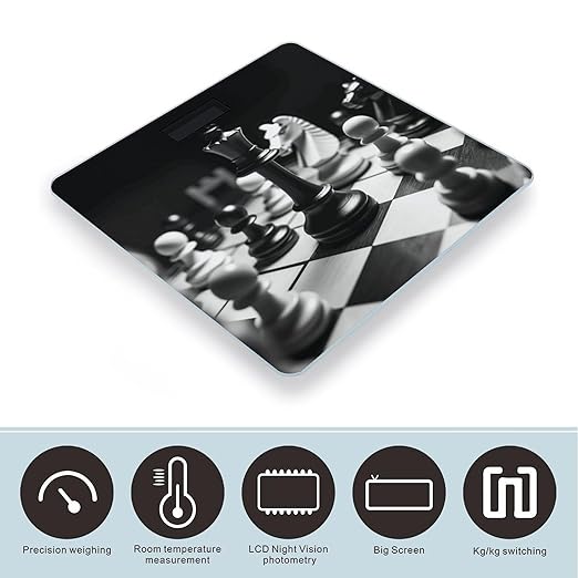 Black and White Chess Bathroom Scale Rounded Smart Scale for Body Weight Automatic Power On/Off Weight Scales Accurate Bathroom Digital Scales for Pet Home Bedroom Kitchen