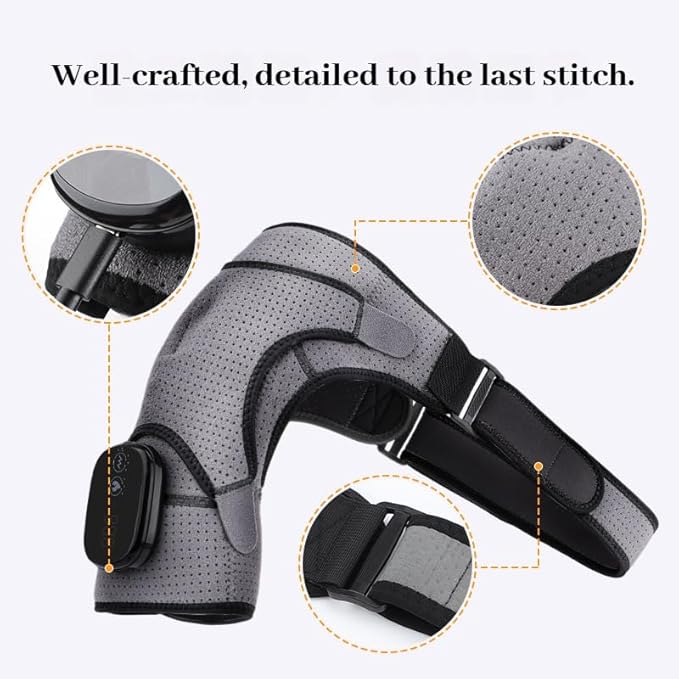 Shoulder Massager – Cordless Shoulder Heating Pad with Vibration for Deep Tissue Comfort Heated Shoulder Wrap with 3 Heating Levels &amp Vibration Adjustable Straps Left or Right (Gray)