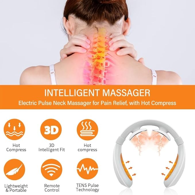 Neck Massager with HeatElectric TENS Machine for Pain Relief15 Levels Deep Tissue Massage Portable Wireless and Soothing Transcutaneous Electrical Nerve Stimulator for Women