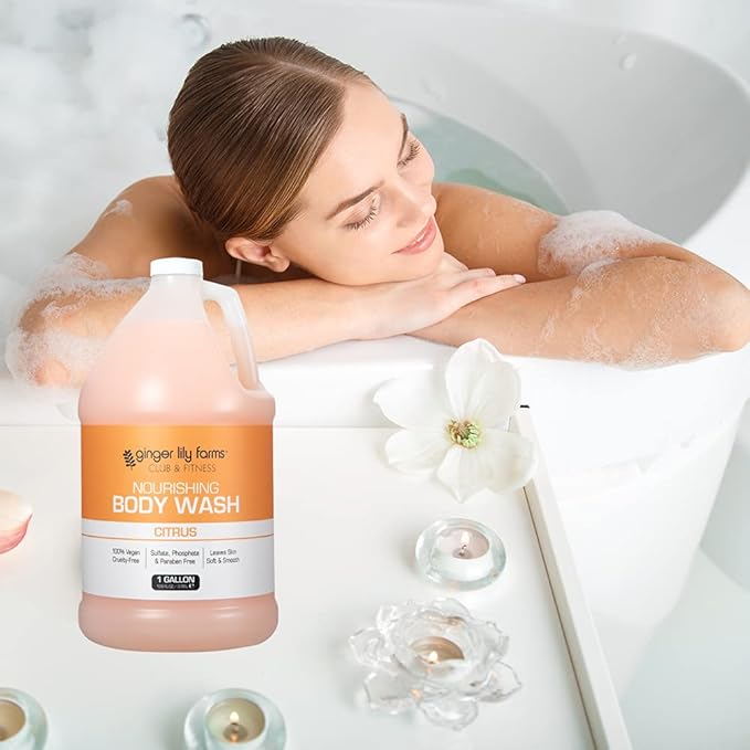 Ginger Lily Farms Club &amp Fitness Nourishing Body Wash 100% Vegan &amp Cruelty-Free Citrus Scent 1 Gallon Refill (Pack of 4)