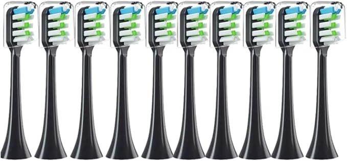 10pcs Replacement Brush Heads Compatible for X3 X5 V1 X3U Soft Bristle Toothbrush(10pcs Black)