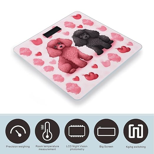Pink Poodles Dogs Scale for Body Weight Sturdy Tempered Glass Weighing Scales with LCD Display Accurate Digital Bathroom Scale Convenient Body Fat Smart Scales 400lb