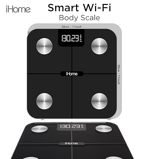 iHome Digital WiFi Smart Scale for Body Weight Weight Scale Including BMI Body Fat Muscle Mass Batteries Included (Black Smart WiFi)