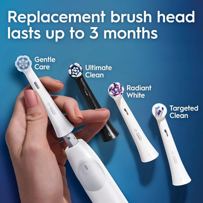Oral-B Rechargeable Electric Toothbrush iO2 Starter Kit 3 Cleaning Modes Automatic Pressure Sensor to Protect Gums 2 Brush Heads Pure White