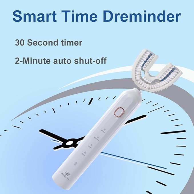 Ultrasonic U-Shaped Toothbrush for Adults Electric Toothbrush has 23760 Nylon BristlesAutomatic 360-degree Cleaning and Waterproof IPX7 4 Modes for Teeth Whitening (White)