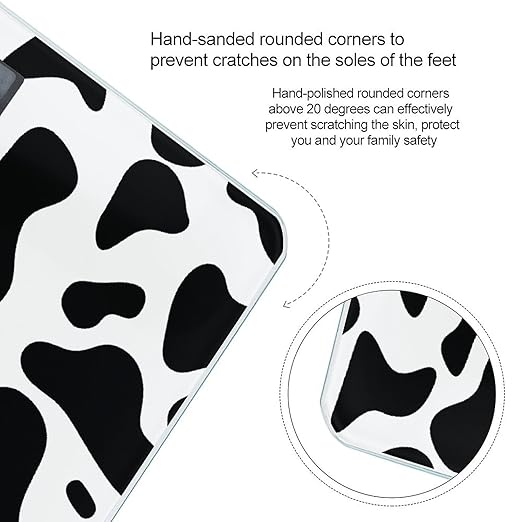 Cow Spot Scale for Body Weight Safe Rounded Corners Tempered Glass Digital Bathroom Scale LED Display 400lb Capacity Weight Scales with High Precision Sensors