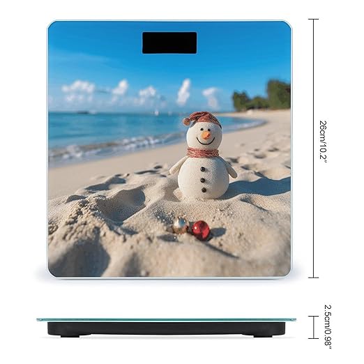 Sand Snowman on Beach Bathroom Scale Large LCD Backlight Display Digital Scale Rounded Corners Body Scales Automatic Power On/Off Bathroom Scales for Home Bedrooms