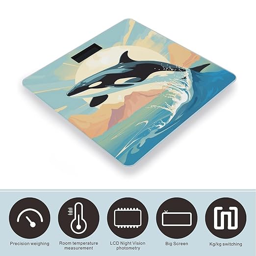 Orca in The Sea Scale for Body Weight Accurate Digital Bathroom Scale Toughened Glass High Precision Scales Smart Weight Scales with Large LCD Backlight Display Weighing Machine