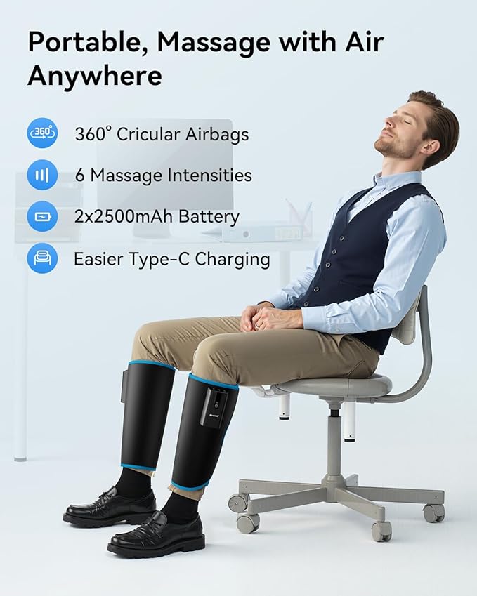 FIT KING Cordless Calf Massager – Rechargeable Leg Compression Massager for Circulation Edema RLS Pain Relief &amp Recovery 6 Intensities 3 Modes Portable Gift for Mom Dad Athletes
