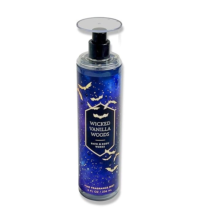 Bath &amp Body Works Wicked Vanilla Woods - 2 pc bundle - Fine Fragrance Mist 8oz - Shower Gel Aloe and Vitamin E 10oz - 2022 Halloween Edition