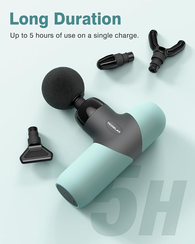 Morelax Mini Massage Gun Portable Deep Tissue Muscle Percussion Massager Electric Handheld Sport Massager with 6 Massage Heads 4 Speed Best Gift (Blue)