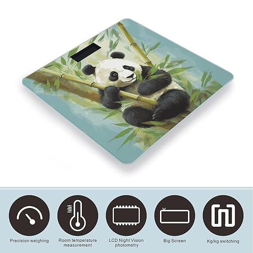 Bamboo with Panda Weight Scale Digital Electronic Scales Bathroom Scale Larg LCD Backlight Display High Precision MeasurementsTempered Glass