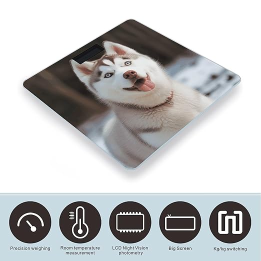 Husky Piquant Dog Scale for Body Weight High Precision Digital Weight Scales with LCD Display Anti-Slip Sturdy Slim Tempered Glass Bathroom Scale for Home Use