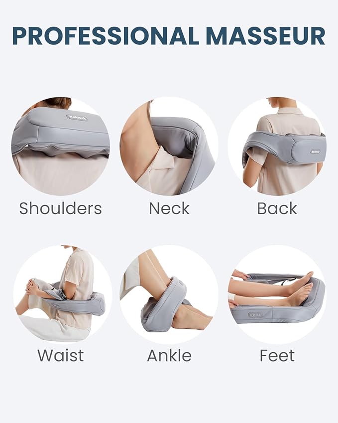 Nekteck Neck Massager for Pain Relief Shiatsu Back Massager with Adjustable Heat and Arm Straps Electric Deep Tissue 3D Kneading Massage Tools for Shoulder Muscle (NOT Cordless)