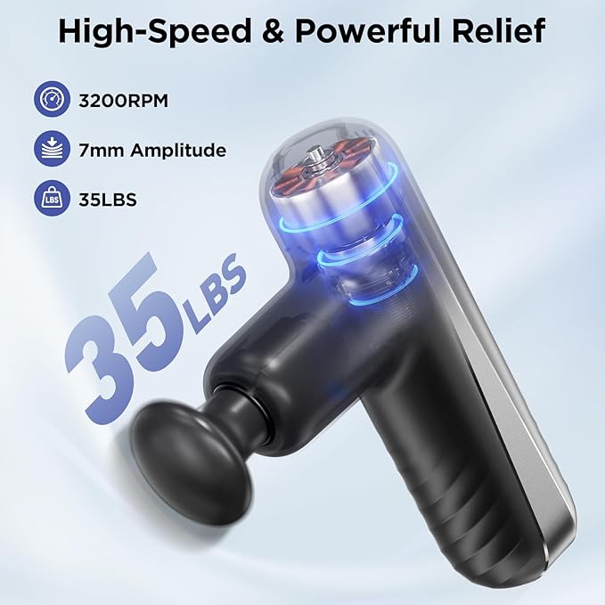 Mini Massage Gun Powerful Handheld Muscle Massager for Muscle Relaxation Deep Tissue Percussion Small Massage Gun Travel Massager with 4 Massage Heads Silent Brushless Motor Black