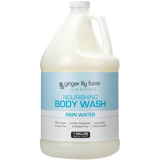 Ginger Lily Farms Club &amp Fitness Nourishing Body Wash 100% Vegan &amp Cruelty-Free Bath &amp Shower Gel for Men and Women Rain Water Scent 1 Gallon (Pack of 4)