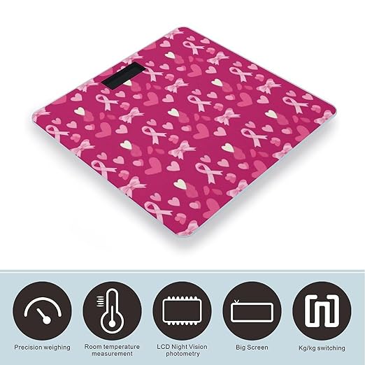 Smart Scale for Body Weight Automatic Switch Digital Bathroom Weighing Scale Love Heart Breast Cancer Awareness Ribbons