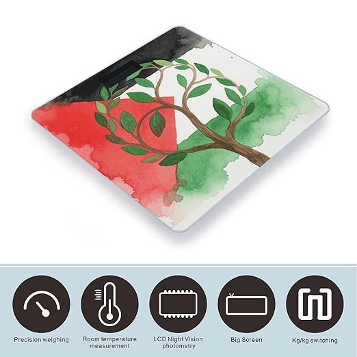 Digital Bathroom Scale for Body Weight Scale with Bright LCD Display High Accuracy Step-On Technology Auto On/Off Tree of Life Palestinian Flag Digital Scales 400 Lbs /180kg