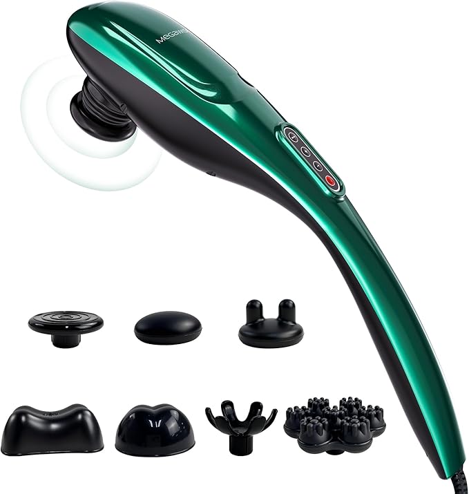 MEGAWISE Handheld Deep Tissue Neck Back Electric Massager for Shoulder Waist Leg 3700 RPM Powerful Motor (Green)