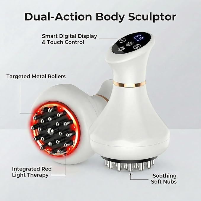 Body Sculpting Massager &amp Anti-Cellulite Massage Tool for Legs Arms &amp Stomach Smooth Skin Support Gentle Heat &amp Vibration Rechargeable Portable Full-Body Massager White