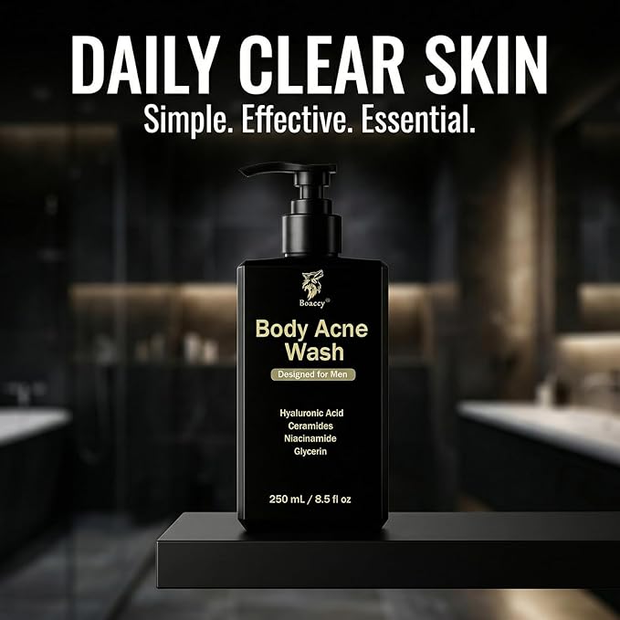 Men's Acne Body Wash Acid Body Wash for Back Chest &amp Shoulders with Niacinamide Glycolic Acid &amp Ceramides 8.5 fl oz