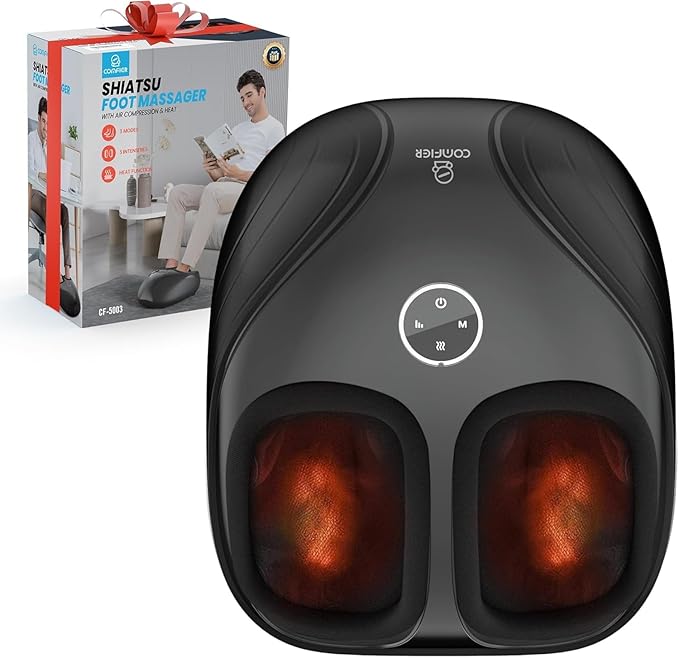 COMFIER Shiatsu Feet Massager MachineBirthday Gifts for Men&ampWomenFoot Massager with HeatKneading Rolling Compression for Plantar FasciitisNeuropathy Fits up to Men Size 12 for Home Office Use